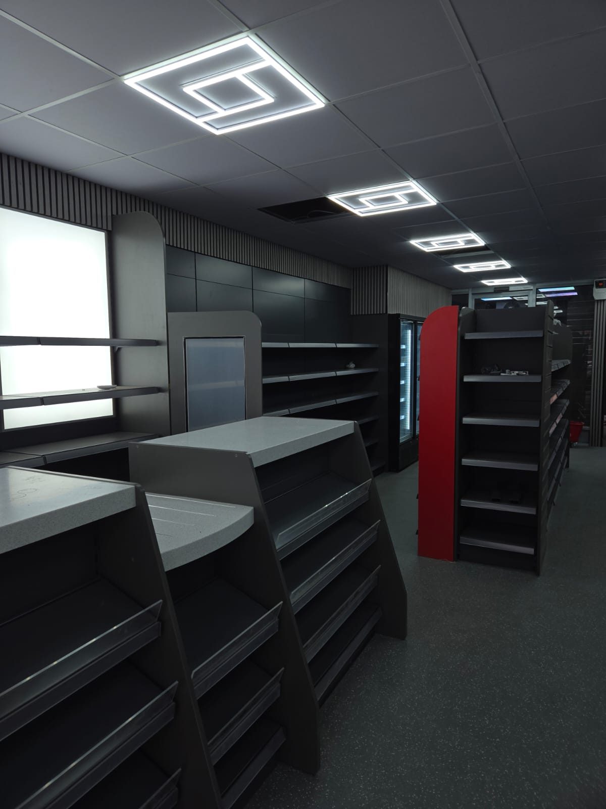 Island shelving and counter installation
